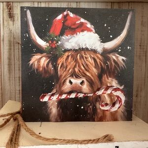 Festive Highland Cow Canvas Art